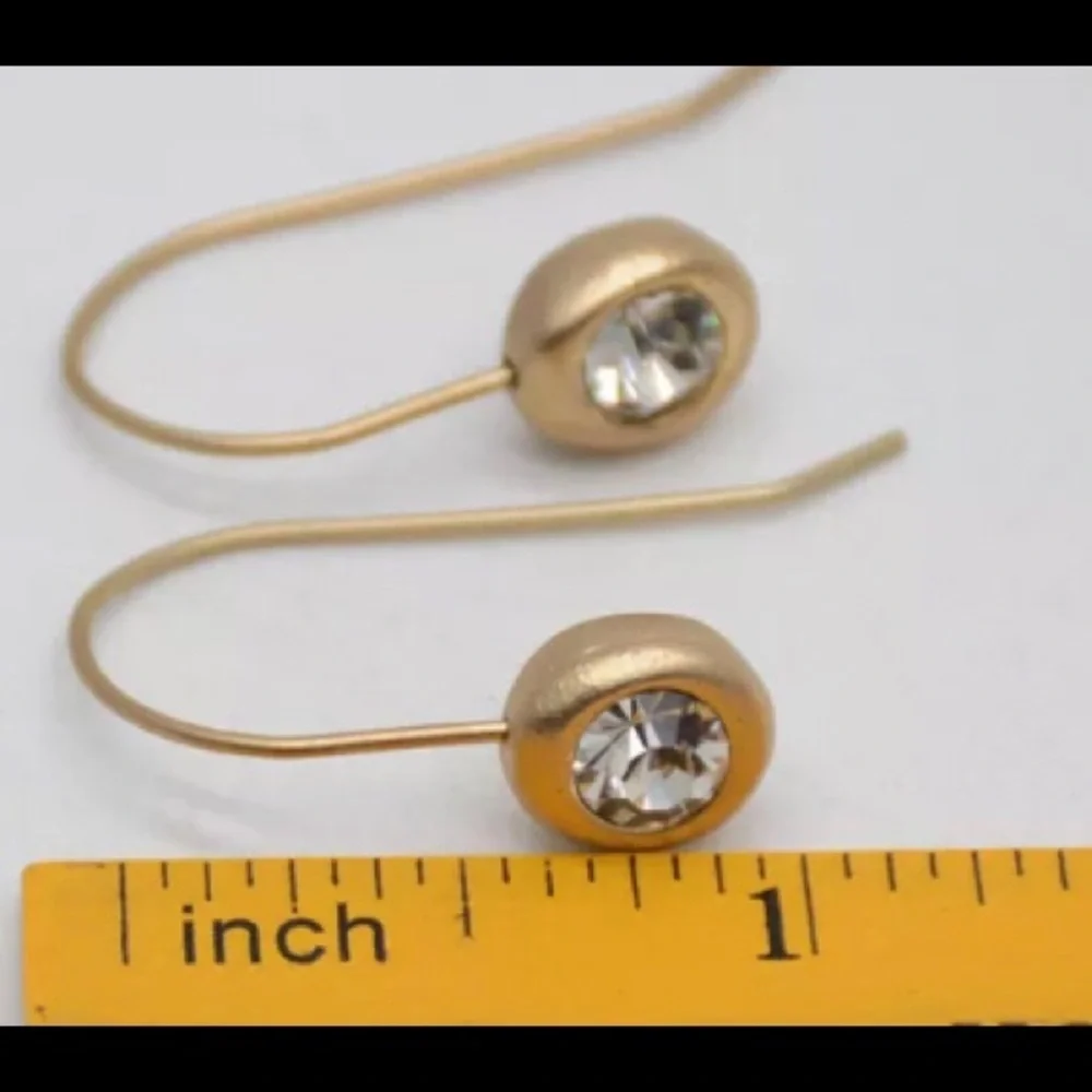 chico's matte gold round brilliant crystal drop dangle minimalist earrings - Picture 5 of 5